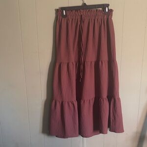 SHEIN Burgundy Maxi Tiered Skirt